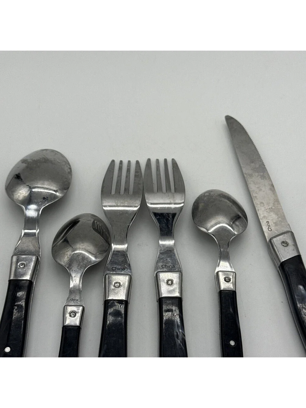 Wolfgang Puck Stainless Black Handle Flatware 6 Pc Lot Melt Spot Replacement